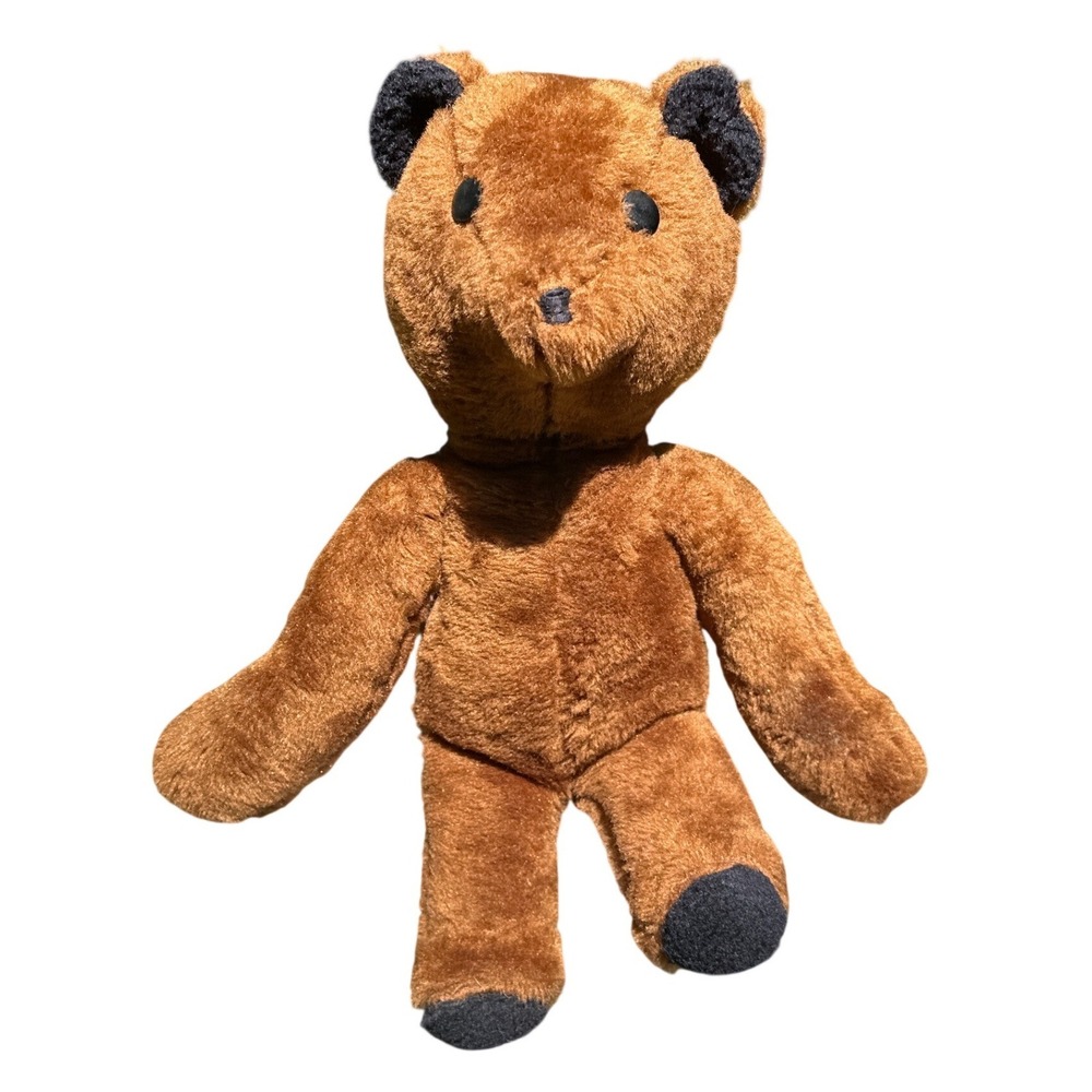 Vintage Brown Plush Teddy Bear Cinnamon Stuffed Animal Black Ear Accents 12 Inch